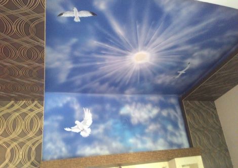 ColourDrive-Colourdrive Sky House Wall Free Hand Art Design Painting  for Kids Room